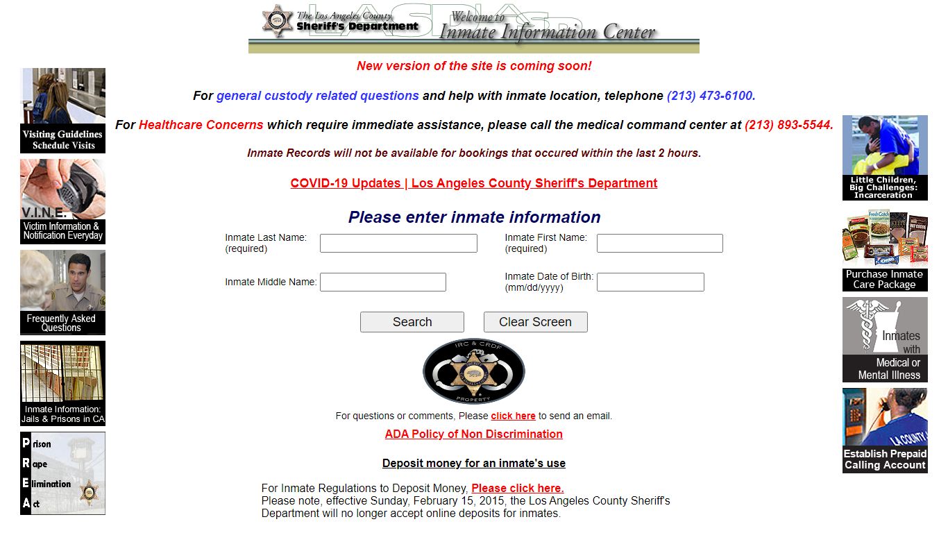 LASD Inmate Information Center - Inmate Search